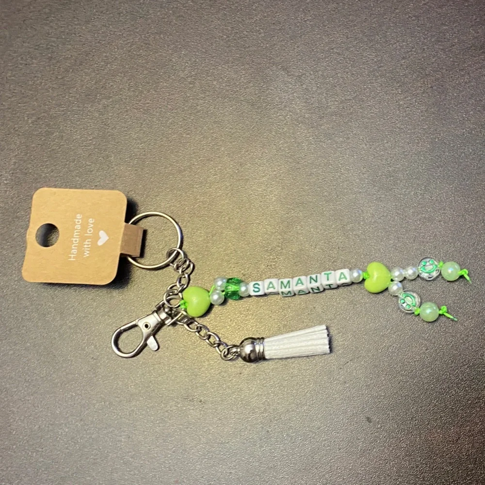 Keychain beaded purse charm with personalized Name Samanta